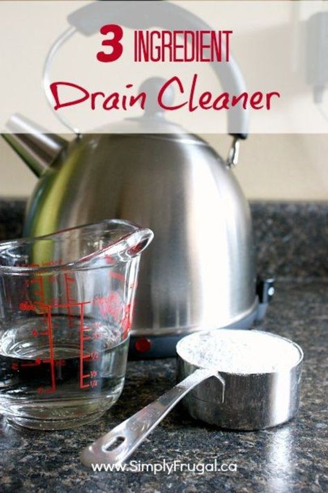 Naturally freshen and unclog  your drains with this DIY natural drain cleaner!  Recipe uses only three ingredients! Clothes Tricks, Diy Drain Cleaner, Natural Drain Cleaner, Drain Unclogger, Homemade Cleaners Recipes, Organizing Life, Cleaning Diy, Diy Cleaning Products Recipes, Natural Recipes