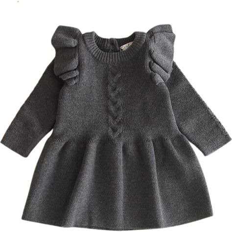 Eva Flutter Dress, Gray - Ashmi & Co. Exclusives | Maisonette Grey Jumper Dress, Winter Warm Outfits, Children's Dresses, Winter Outfits For Girls, Winter Knit Sweater, Grey Jumper, Long Sweater Dress, Unisex Dress, Ruffle Long Sleeve