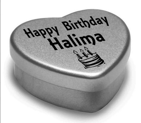 Untitled 1 Happy Birthday Halima Mini Heart Tin Gift Present For Halima WIth Chocolates A seamless heart tin with Mints or coloured cholocate hearts. If a message is not received with your order we will include coloured chocolate hearts. The ink is printed directly onto the metal and is of an exremely high crisp quality  Dimensions (mm) 45mm x 45mm x 20mm Best before date of sweets is always at least 18 months away. Payment UK customers - PayPal is our preferred method of payment. You can pay by Happy Birthday Gloria, Happy Birthday Eve, Coloured Chocolate, Happy Birthday Ashley, 1 Happy Birthday, Birthday Eve, Alfabet Letters, Happy Birthday Name, Birthday Name