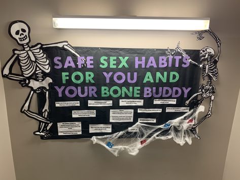 Halloween Dorm Hall Decorations, Halloween Consent Bulletin Board, Resident Assistant Bulletin Boards Halloween, Community Themed Bulletin Boards, Ra Halloween Programs, October Bulletin Boards For College, Halloween Ra Program Ideas, Ra Dorm Bulletin Boards, Academic Ra Bulletin Board