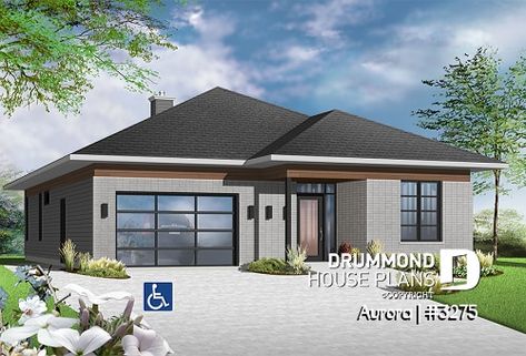 front - BASE MODEL of house plan 3275 Accessible House Plans, Wide Doors, Accessible House, Drummond House Plans, Free House Plans, Barrier Free, Built In Furniture, Cottage Plan, Cabin Plans