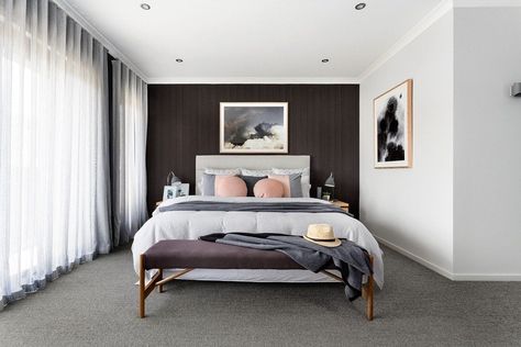 Small Bedroom Style, Dark Bedroom Walls, Bedroom Wall Decor Above Bed, Dark Carpet, Dark Grey Walls, Feminine Bedroom, Pink Bedroom Decor, Dark Bedroom, Coastal Bedrooms