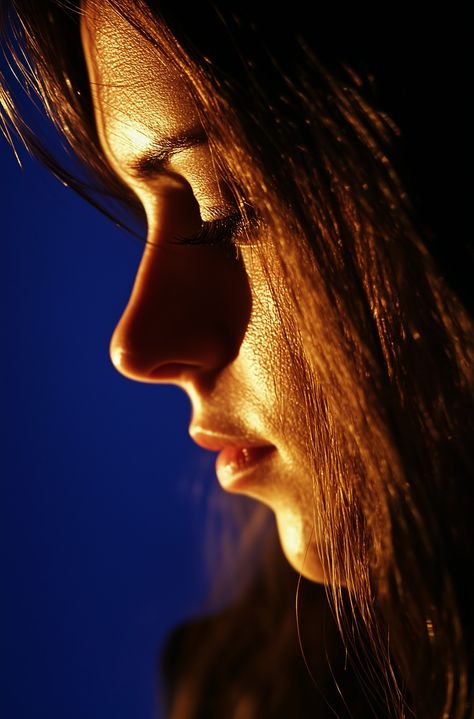 Golden Hour - Vave BG Dark Blue Room, Dark Blue Rooms, Golden Hour Photoshoot, Woman With Long Hair, Golden Hour Photography, The Golden Hour, Light Shadow, Blue Room, Portrait Of A Woman