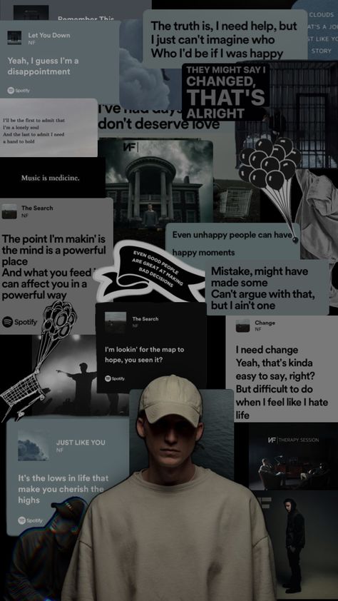 Music Wallpaper Quotes, Nf Phone Wallpaper, Nf And Eminem, Nf Music Wallpaper, Nf Happy Wallpaper, Music Rap Aesthetic, Nf Wallpaper Aesthetic Lyrics, Nfrealmusic Wallpaper, Nf Real Music Wallpaper