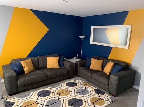 Orange Painted Walls, Chill Out Room, Yellow Accent Walls, Geometric Wall Paint, White Wall Paint, Gray Painted Walls, House Wall Design, Snug Room, Wall Texture Design