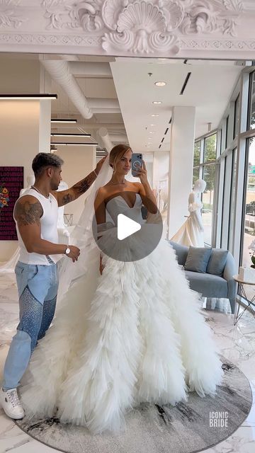 ICONIC BRIDE on Instagram: "The most special and beautiful moment… THE VEIL! 🤍🙌 
This dress is a dream!!… Voluminous textured ballgown in hand-applied layers of delicately pleated tulle with sculpted notched satin crepe bodice… simply ICONIC.

BE THE NEXT ICON!.
Find your wedding dress and become an #IconicBride 

#IconicBrideDallas #IconicBride #iconic #DallasBridal
#bridal #bride #weddingplanner #dallas
#bridaldress #texas #weddingdress #wedding #weddingday
#weddinggown #weddingphotography #texasbride #weddingfashion #weddinginspiration #weddingideas #luxurylifestyle #luxury
#luxurywedding #bridetobe #weddingvenue 
#coutureweddingdress #weddings #dallastexas
#sayyestothedress #weddingvideo" White And Gold Wedding Cake, Pleated Tulle, Gold Wedding Cake, Wedding Dress Couture, Yes To The Dress, The Veil, Wedding Video, Ball Gowns Wedding, Beautiful Moments