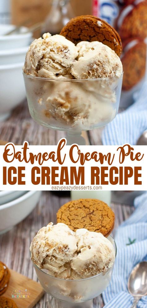 Oatmeal Cream Pie Ice Cream, Oatmeal Ice Cream, Gourmet Ice Cream Recipes, Homemade Ice Cream Flavors, Ice Cream For Breakfast Day, Winter Ice Cream, Pudding Ice Cream Recipe, Kitchen Aid Ice Cream Recipes, Oatmeal Cream Pie