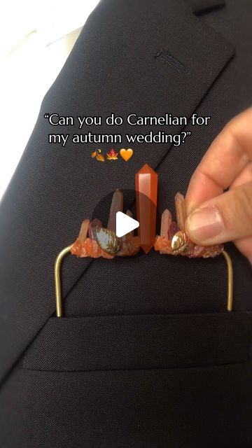 Fawn & Sparrow Crystal Crowns on Instagram: "New 🧡For the autumn season, we chose Carnelian for its rich warm color. It resulted in a stunning creation that exudes the warm, autumnal essence of fall pumpkins. 🍂 You can find the pocket boutonniere and crystal hair comb in our shops on our main page. 

#mensboutonniere #boutonniere #fiancé #crystalcrown #weddingcrown #matchingcouple #brideandgroomgift #fantasywedding #fairytalewedding #menspocketfashion #mensweddingstyle #suitstyle #alternativewedding #woodlandwedding #fawnandsparrow #autumnwedding #fallwedding" Crystal Boutonniere, Pocket Boutonniere, Mens Boutonniere, Crystal Crowns, Mens Fashion Wedding, Crystal Hair Comb, Pockets Fashion, Bride And Groom Gifts, Fantasy Wedding