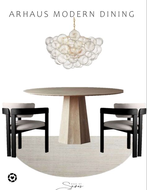 Chandelier Round Dining Table, Modern Organic Dining Room Round Table, Round Table With Rug, 72 Inch Round Dining Table, Modern Glam Dining Room, Arhaus Dining Room, Modern Organic Dining Room, Dining Table Stone, Organic Dining Room