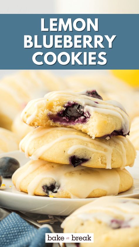 Lemon Blueberry Cookies are soft, cake-like cookies studded with fresh blueberries and bursting with big lemon flavor! Blueberry Lemon Cookies, Fresh Berries Cake, Vanilla Pudding Cake, Berry Cakes, Lemon Blueberry Cookies, Blueberry Pie Bars, Spring Recipes Dessert, Chocolate Cobbler, Lemon Cookies Recipes