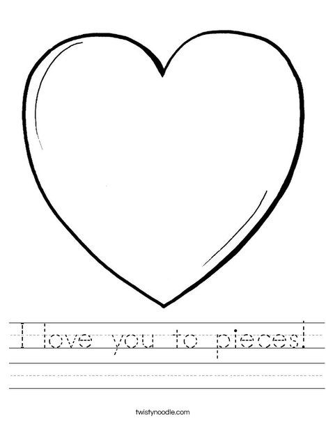 I love you to pieces Worksheet - Twisty Noodle Valentines Writing Activities Preschool, I Love You To Pieces, I Love You To Pieces Printable Free, I Love You To Pieces Craft, Valentines Writing Activities, February Worksheets, Writing Activities For Preschoolers, Valentines Writing, February Activities