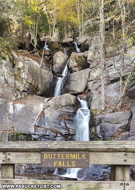 Buttermilk Falls at Lehigh Gorge State Park in Carbon County Pennsylvania, near the Rockport Access to the Lehigh Gorge Rail Trail. Carbon County Pa, Wagon Trails, Buttermilk Falls, Gorges State Park, Waterfall Trail, Pocono Mountains, Gps Coordinates, Memorial Park, Vacation Ideas