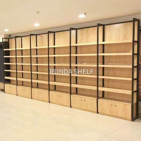 retail shelving supermarket shelf gondola wooden steel display for sale https://m.alibaba.com/product/62424111131/retail-shelving-supermarket-shelf-gondola-wooden.html?__sceneInfo={"cacheTime":"1800000","type":"appDetailShare"} Retail Display Shelves, Store Display Design, Store Shelves Design, Shop Shelving, Bedroom Built In Wardrobe, Clothing Store Interior, Retail Interior Design, Supermarket Shelves, Pharmacy Design