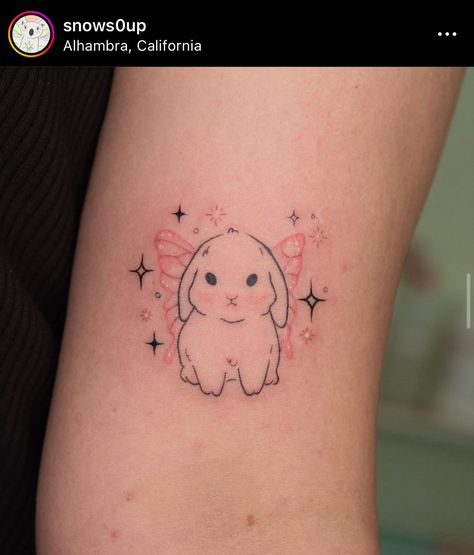 Strawberry Bunny Tattoo, Angel Bunny Tattoo, Bunny With Wings Tattoo, Bunny Tattoo Small, Alas Tattoo, Venus Tattoo, Bunny Tattoo, Pink Tattoo, Bunny Tattoos