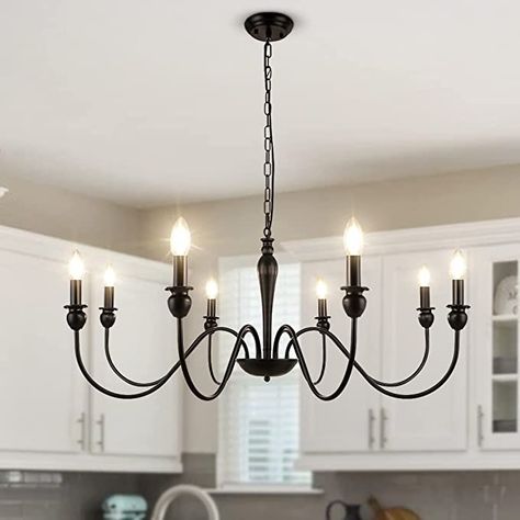 LynPon Black Chandelier for Dining Room, 8 Lights 36.6 Inch Farmhouse Chandeliers Wrought Iron Industrial Hanging Chandelier Light Fixture Rustic Ceiling Light for Living Room Kitchen Island Foyer - - Amazon.com Candle Chandelier Dining Room, Iron Chandelier Rustic, Rustic Dining Room Lighting, Black Farmhouse Chandelier, Candle Ceiling, Farmhouse Chandelier Lighting, Rustic Ceiling Lights, Country Chandelier, Dining Room Light Fixture