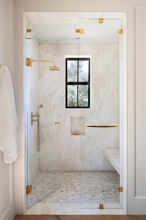 Shower For Older People, Trayless Showers, Limestone Bathroom Wall, Master Bath Shower Tile, Transitional Master Bath, Marble Shower Walls, Floor Tiles Design, Cream Marble, Loft Bathroom