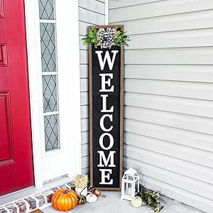 3D Outdoor Welcome Sign for Front Porch Standing 45"X9" Wood Frame Large Vertical Tall Leaner Welcome Signs Decor for Rustic Farmhouse Outside Home Front Door Decorations(Wood Black) Rustic Farmhouse Outside, Farmhouse Outside, Front Door Decorations, Home Front Door, Outdoor Welcome Sign, Signs Decor, House Front Door, Welcome Signs, Wrap Around Porch