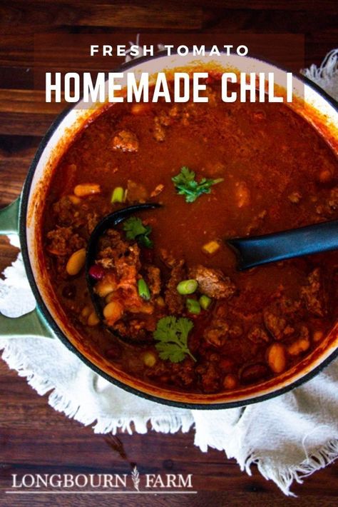 Fresh Tomato Chili Recipes, Chili Recipe Using Tomato Juice, Chili Recipe With Fresh Tomatoes, Chili With Fresh Tomatoes, Chili Recipe With Tomato Juice, Chili Recipe No Tomatoes, Tomato Juice Recipes, Delish Dinners, Homemade Chili Recipe