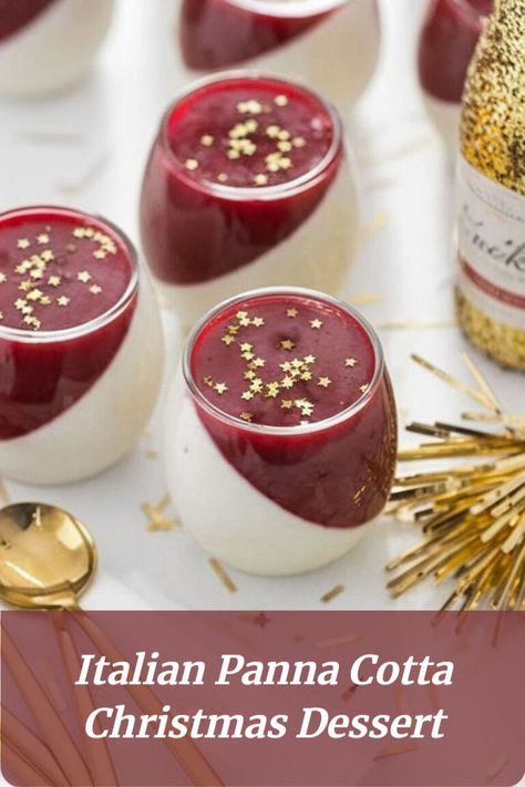 Silky panna cotta topped with champagne-infused berries, an elegant Christmas treat. Elegant Christmas Desserts, Elegant Christmas Dessert, Nye Desserts, Fancy Desserts Presentation, White Chocolate Panna Cotta, Italian Christmas Desserts, Christmas Pavlova, Chocolate Panna Cotta, Traditional Holiday Recipes