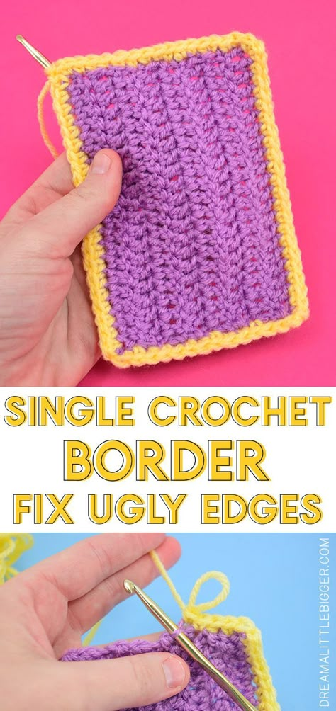 Hate when you finish a crochet project to see wonky edges? A single crochet border edge is all it takes for a clean, simple finish on your crochet projects! Single Crochet Border, Crochet Blanket Borders, Blanket Borders, Blanket Border, Blanket Edging, Knitting Baby Blankets, Crochet Blanket Border, Crochet Blanket Edging, Háčkované Lemy