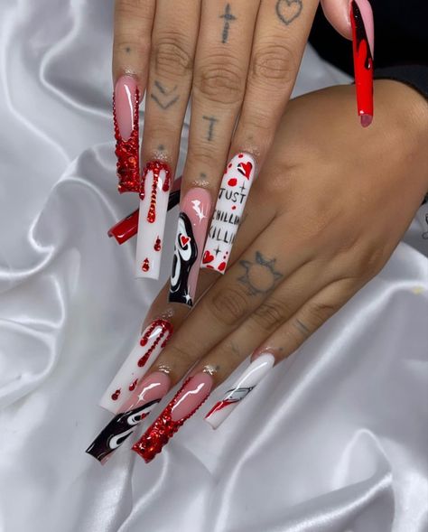 Harley Quinn Nails Designs, Harley Quinn Nails, Groovy Nails, Acrylic Nail Designs Coffin, Makeup Morphe, Spooky Nails, Purple Acrylic Nails, Halloween Acrylic Nails, Colored Acrylic Nails