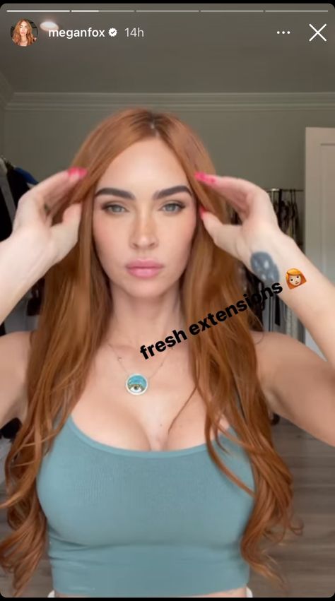 - CosmopolitanUK Ginger Extensions, Megan Fox Hair Color, Megan Fox Outfits, Megan Fox Hair, Barbie Ferreira, Bright Copper, Orange Hair, Autumn Season, Hair Photo