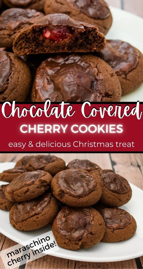 Chocolate Covered Cherries Cake, Maraschino Cherry Chocolate Cookies, Chocolate Covered Cherry Cookies Recipe, Chocolate Covered Cherries Cookies, Cherry Surprise Cookies, Choc Cherry Cookies, Chocolate Cherry Cookies Recipes, Cherry Filled Cookies, Chocolate Covered Cherry Cookies