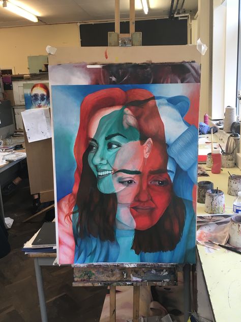 A level Art 'Distorted Emotion' inspired by Alex Garant, David Theron and Clara Lieu Hiding Art Inspiration, Contrast Portrait Art, Layers Of Personality Art, Layers Of Emotion Art, Personal Expression Art, Emotions Igcse Art, Change Gcse Art, Concealed And Revealed Art, Portraiture A Level Art