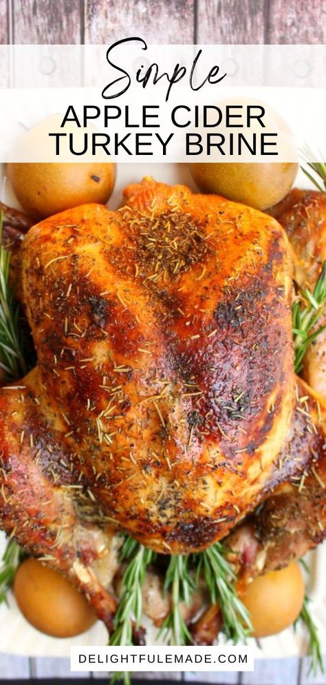 This Simple Apple Cider Turkey Brine recipe is the key to roasting the most amazing Thanksgiving bird! Made with apple cider, brown sugar, spices and herbs, this turkey brine recipe will be your new go-to for every holiday meal! Making a brine for your turkey is a relatively simple process. The main ingredients are salt and water, but beyond that, you can really customize the seasoning and spices to your tastes. Turkey Marinade Recipes Thanksgiving, Cider Turkey Brine, Apple Cider Turkey Brine, Apple Cider Turkey, Apple Cider Brined Turkey, Best Turkey Brine, Easy Turkey Brine, Turkey Marinade, Turkey Brine Recipe