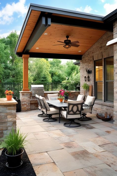 Top 25 Patio Roof Ideas to Transform Your Outdoor Space » Comfy Ideas Patio Ceiling Ideas Outdoor, Back Porch Patio Ideas, Outdoor Ceiling Design, Deck With Roof Ideas, Flat Roof Patio, Metal Patio Cover, Patio Overhang Ideas, Metal Patio Covers, Patio Roof Ideas