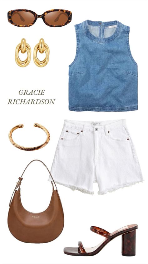 The A&F Mara Denim Vest curated on LTK Lunden And Olivia, 90s Retro Outfits, Coastal Grandma Style, 90s Fashion Summer, White Shorts Outfit, Coastal Fashion, Abercrombie (women), Denim Shorts Outfit, Grandma Fashion