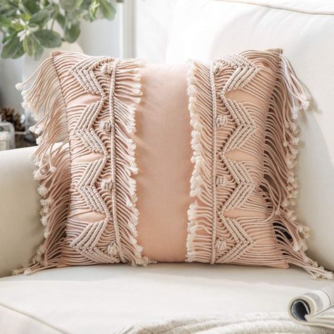 Amazon's Secret Boho Storefront Is Full of Massively Discounted Artisan-Inspired Textiles and Treasures Macrame Pillow, 3d Crochet, Boho Throw Pillow, Boho Throws, Bohemian Tapestry, Crochet Weaves, Boho Throw Pillows, Macrame Boho, Couch Cushions