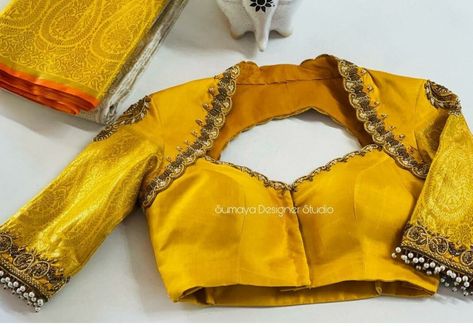 15 Breathtaking bridal blouse designs to amp your kanchipuram wedding saree look! Wedding Saree Look, Blouse Maggam Work, Latest Bridal Blouse Designs, Blouse Designs High Neck, Maggam Work Blouse, Zardosi Work, Aari Blouse, New Saree Blouse Designs, Latest Model Blouse Designs