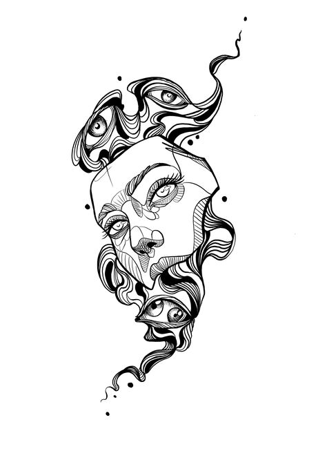 Neo Classic Tattoo, Black Line Tattoo Design, Architecture Tattoo Design, Tattoo Portfolio Ideas Drawings, Semi Realistic Tattoo, Tattoo Art Drawings Men, Graphic Design Tattoo Ideas, Woman Head Tattoo, Split Face Tattoo