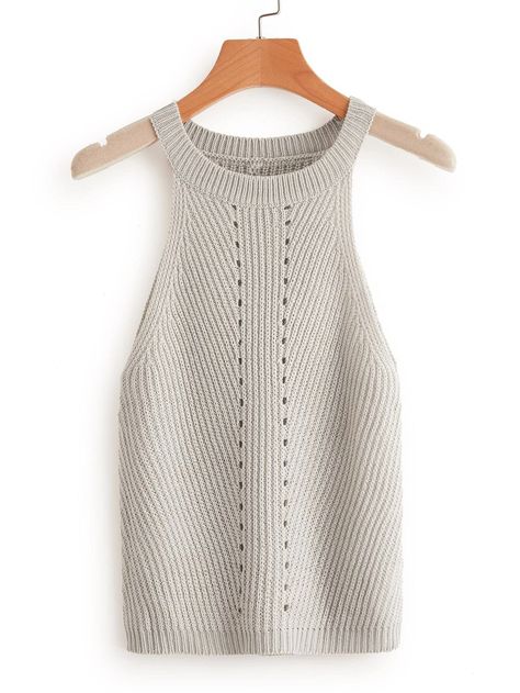 Eyelet Detail Knit Halter Top | SHEIN USA Womens Halter Tops, Top Shein, Knit Tops, Looks Chic, Halter Top, Knit Top, Sleeveless Top, Womens Tops, Knitting