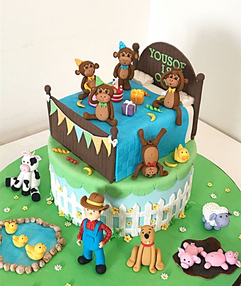 Nursery rhymes cake (5 little monkeys & old mcdonalds) Nursery Rhymes Cake, Nursery Rhymes Birthday Theme, Nursery Rhyme Cake, Nursery Rhymes Birthday Cake, Patty Cake Nursery Rhyme, Sunshine Birthday Cakes, Easy Monkey Birthday Cake, Monkey Theme Cake, Nursery Rhyme Party