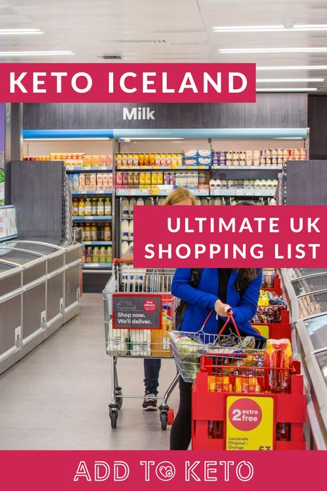 Struggling with what food and drink to buy on keto? Check out our ultimate shopping list of keto friendly products in Iceland (UK stores). #keto #ketouk #lowcarb #ketodinners #lowcarbuk Keto Shopping List Uk, Keto Uk, Keto Snacks To Buy, Stockholm Food, Low Carb Shopping List, Keto Shopping List, Keto Grocery List, List Of Vegetables, Keto Tips