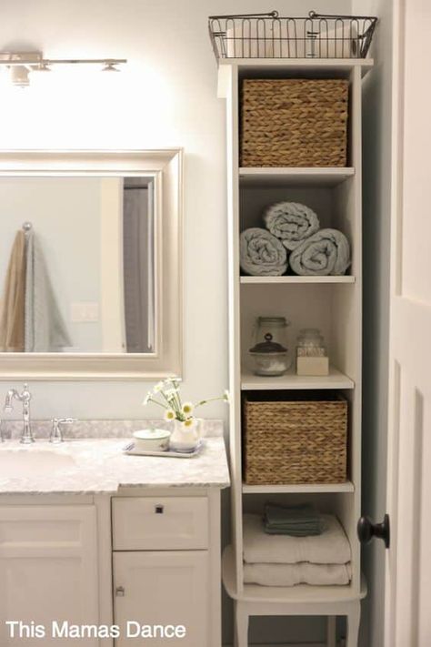 100 of The Best Bathroom Organization Ideas » Lady Decluttered Cottage Cabinet, Diy Bathroom Storage, Bathroom Storage Solutions, Bathroom Linen Cabinet, Bad Inspiration, Linen Cabinet, Small Bathroom Storage, White Cottage, Trendy Bathroom