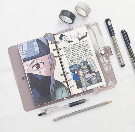 Naruto Journal Ideas, Kakashi Journal, Naruto Journal, Bullet Journal Flip Through, Bullet Journal Ideas Templates, Anime Journal, Bullet Journal Paper, Bulletin Journal Ideas, Anime Drawing Books