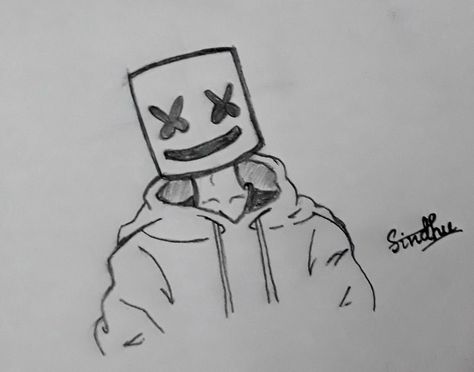 Marshmello sketch by Sindhu Kae Marshmallow Drawing Easy, Marshmallow Sketch, Marshmello Drawing, Marshmallow Drawing, Sketches Easy, Easy Drawing, Drawing Ideas, Easy Drawings, Sketch