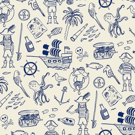 Das Brooklyn on Instagram: “New pattern: “Pirate Play”. Swipe left for blue background. Which do you prefer? ............@spoonflower has 50% off all fat quarters of…” Pirate Background, Pirate Elements, Pirates Aesthetic, Pirate Pattern, Pirate Play, Pirate Themed Birthday Party, Pirate Themed Birthday, Pirate Kids, Children Party