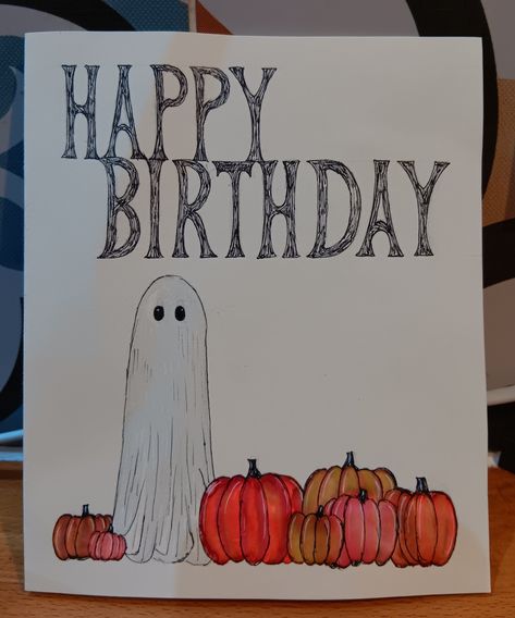 I made this for my friends birthday because her birthdays in October and she loves Phoebe bridgers. The ghost is very Phoebe bridgers esq. October Birthday Card Ideas, Fall Birthday Card Ideas, 18th Birthday Card Ideas, Phoebe Bridgers Ghost, Fall Birthday Card, 18th Birthday Cards, Birthday Congratulations, Bday Cards, October Birthday