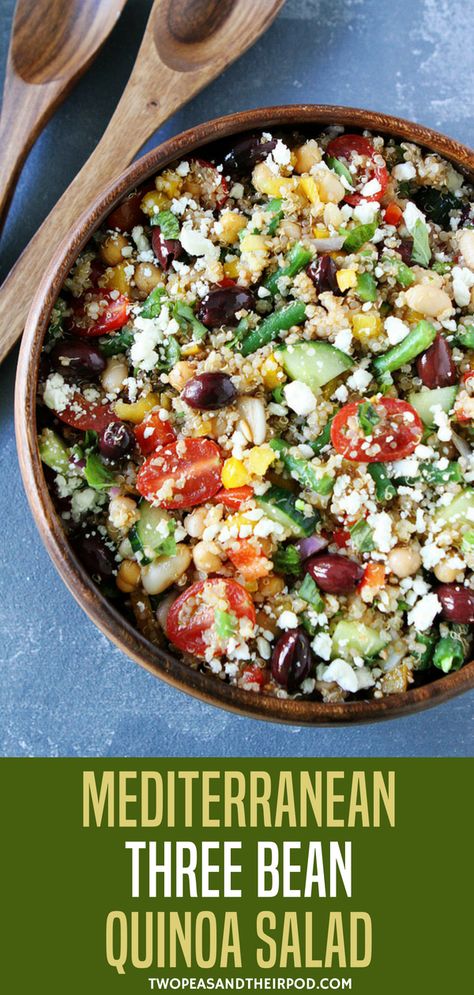 This protein-packed quinoa salad is full of flavor and great served as a main dish or side dish. Visit twopeasandtheirpod.com for more simple, fresh, and family friendly meals. #quinoa #healthy #heathyeating #healthyrecipes Bean Quinoa Salad, Bean Quinoa, Quinoa Salat, Mediterranean Salad, Mediterranean Diet Recipes, Quinoa Recipes, Bean Salad, Quinoa Salad, Family Friendly Meals