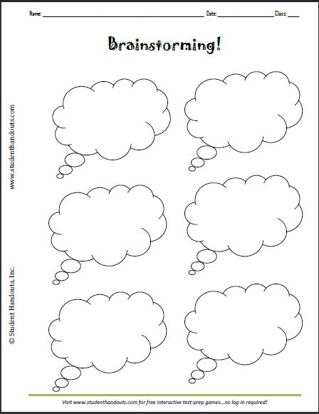 Brainstorming Thought Bubbles Sheet - Free to print (PDF file). Thought Bubbles Template, Brainstorm Template, Brainstorming Template, Thinking Bubble, Brainstorming Graphic Organizer, Apraxia Activities, Holiday Math Worksheets, Word Web, Bubble Activities