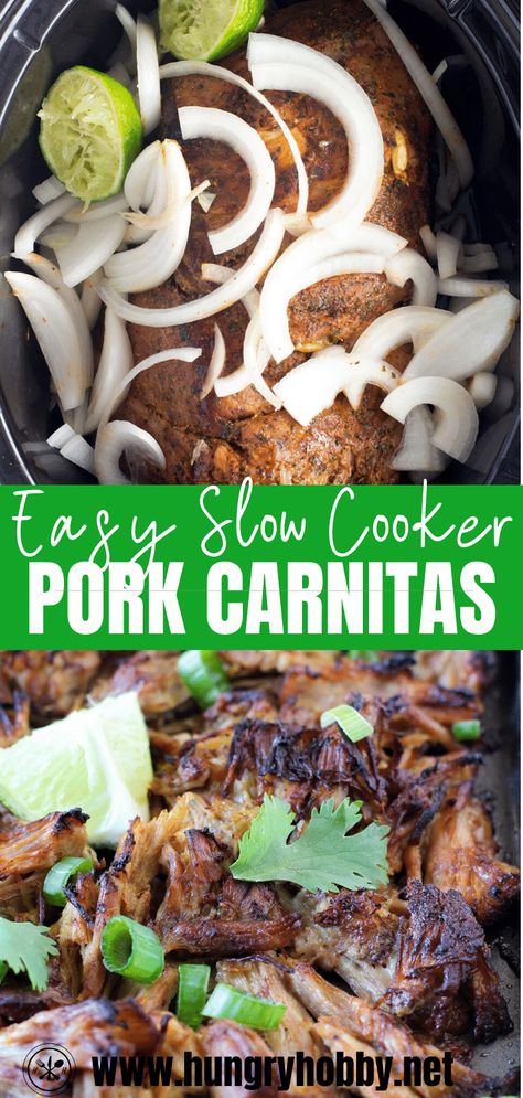 Salad Nachos, Mexican Pork Carnitas, Slow Cooker Pork Carnitas, Slow Cooker Mexican, Pork Carnitas Recipe, Pork Carnitas Slow Cooker, Pork Shoulder Recipes, Mexican Pork, Carnitas Recipe