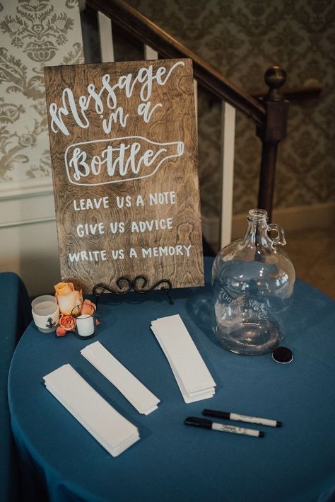 New Guest Book Ideas, Message In A Bottle Guest Book Wedding, Wedding Guest Decorations, Non Guest Book Ideas, Guest Sign In Wedding Ideas, Guest Book For Wedding Ideas, Message In A Bottle Bridal Shower Ideas, Save The Date Ideas For Vow Renewal, Wedding Messages Ideas