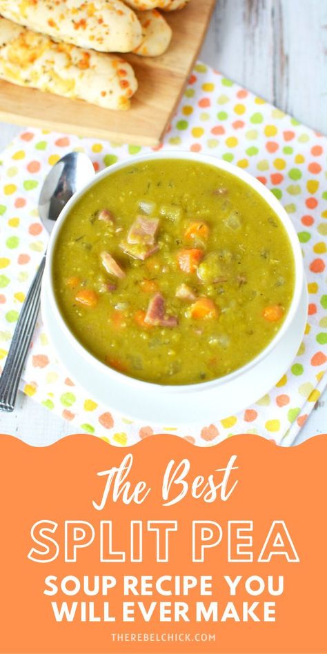 Split Pea Soup For Two, Slow Cooker Split Pea And Ham Soup, Pea Soup Crockpot, Hambone Soup, Soup Recipe With Ham, Best Split Pea Soup, Italian Sides, Green Split Pea Soup, Slow Cooker Split Pea Soup