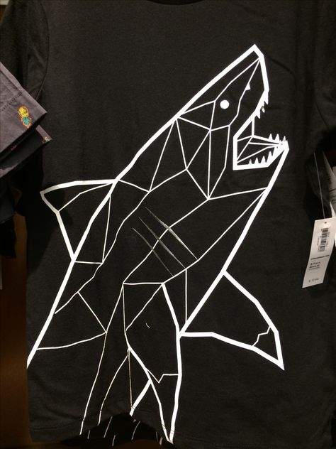 Adidas geometric shark tee. Geometric Sea Animals, Shark Reference, Geometric Shark, Shark Artwork, Beach Tees, New Car Wallpaper, Whale Pictures, Shark Tee, Black Paper Drawing