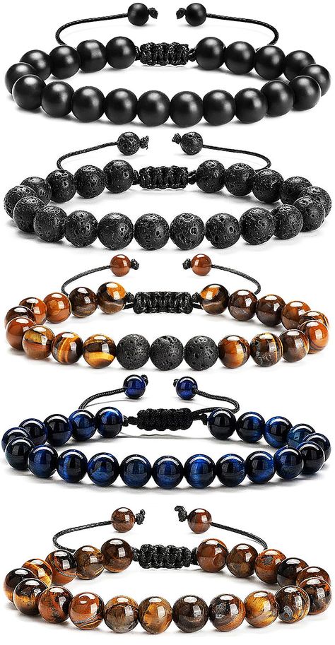 PRICES MAY VARY. 【Cool and Stylish】Men bracelet full of personality and cool, Suitable for men women. Whatever the occasion, this dainty bead bracelet are sure to be well-received: Anniversary, Brithday Gifts for Men, Party, Vacation, Casual, Date. 【Durable & Comfortable】8mm Natural stone, beaded bracelets for men are quality Hand-made, hard texture and fine grinding. NOT fall apart & discolored. Adjustable from 7-10inch, the stronger cord keep the beads always around you. Help with meditation a Male Beaded Bracelets, Handmade Bracelets For Men, Adjustable Beaded Bracelets, Male Bracelets, Mens Bracelet Diy, Bracelet For Boys, Beaded Bracelets For Men, Mens Bracelet Fashion, Men Stone Bracelet