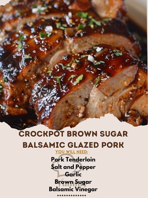 Yummy Recipes | Savor Crockpot Brown Sugar Balsamic Glazed Pork! 🍖✨ Tender, tangy, and sweet. #CrockpotMagic #PorkDelight Crockpot Brown Sugar Balsamic... | Instagram Crockpot Brown Sugar Balsamic Pork Loin, Pork Tenderloin Recipes In Crockpot, Pork Tenderloin Crock Pot Recipes, Thicken Sauce, Pork Loin Crock Pot Recipes, Brown Sugar Pork Tenderloin, Best Pork Tenderloin Recipe, Crockpot Favorites, Balsamic Pork Tenderloins